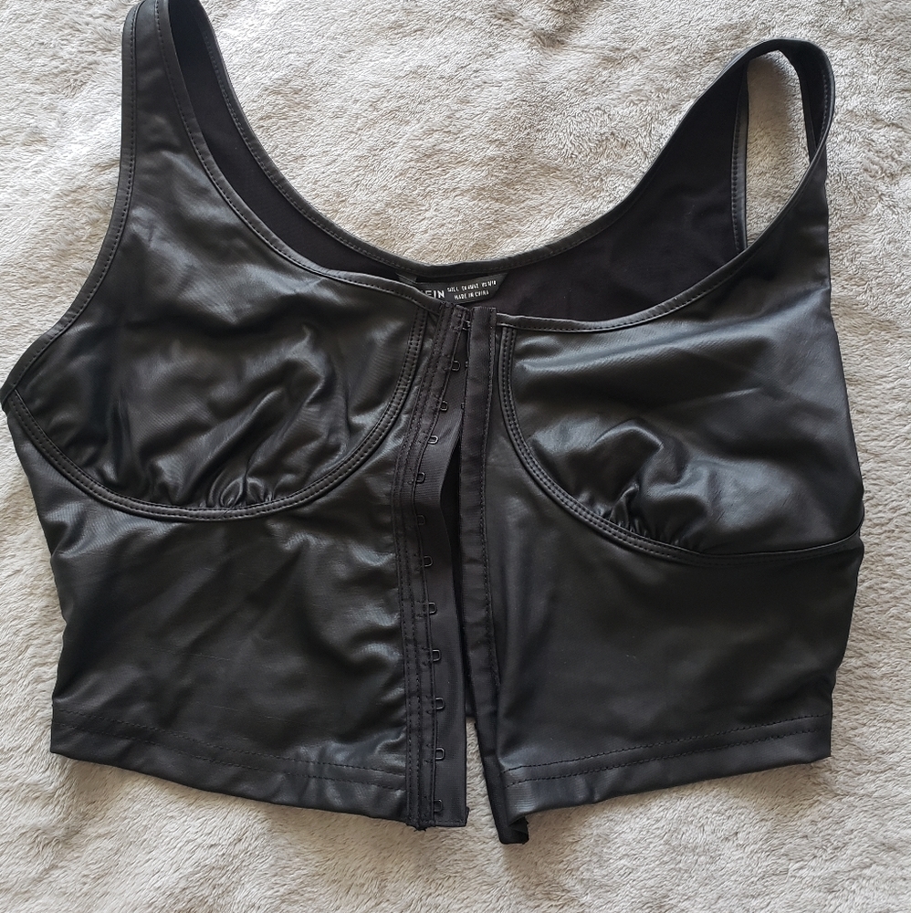 black faux leather corset top
